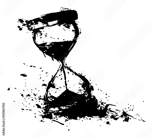 Black grunge hourglass vector sketch showing passing time