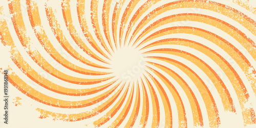 Swirling radial ice cream background. Orange groovy vortex spiral twirl. Twirl sunburst psychedelic pattern. Orange lollipop texture. vector eps 10.