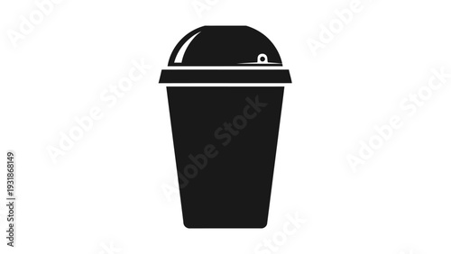 Black Silhouette of a Coffee Cup with Lid - Simple Icon Graphic
