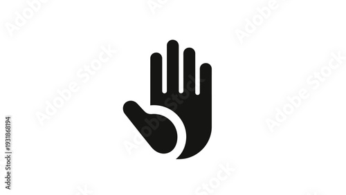 Black stop hand icon on white background, prohibition symbol