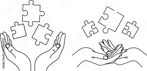 Hands holding puzzle pieces in air symbolizing problem solving