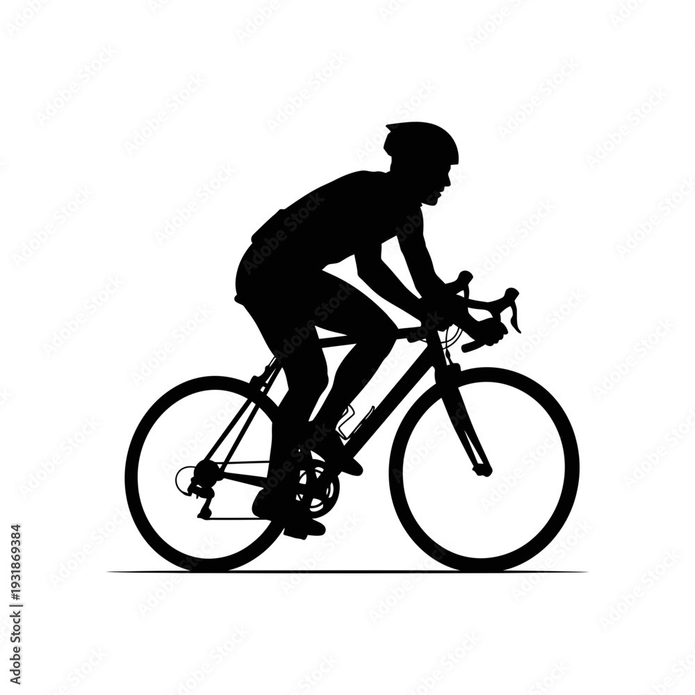 Obraz premium Black Silhouette of a Cyclist Riding a Road Bicycle Vector Illustration
