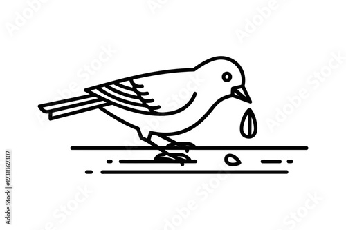 Black Line Art of a Bird Feeding Vector Illustration