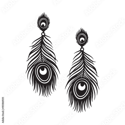 Pair of black and white peacock feather earrings jewelry