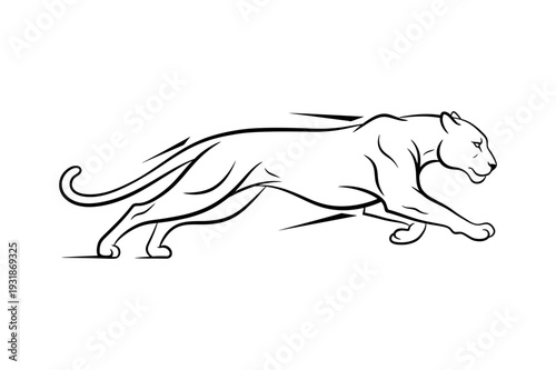 Black Line Art of a Running Panther Vector Illustration