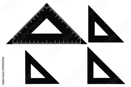 Four black triangular rulers on white background measuring tools