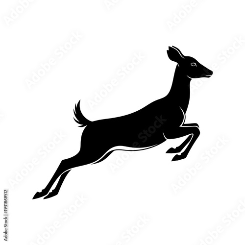 Black Silhouette of a Running Deer Vector Illustration
