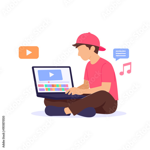 Video Editing, Editing footage and enhancing visual storytelling, Flat vector character illustration