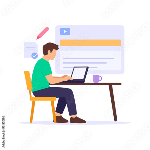 Description, Writing detailed and optimized video information, Flat vector character illustration