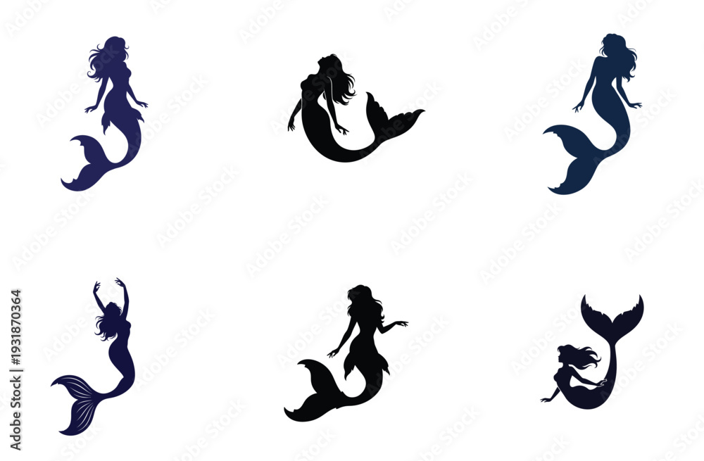 Obraz premium Mermaid Silhouette Collection Vector Illustration