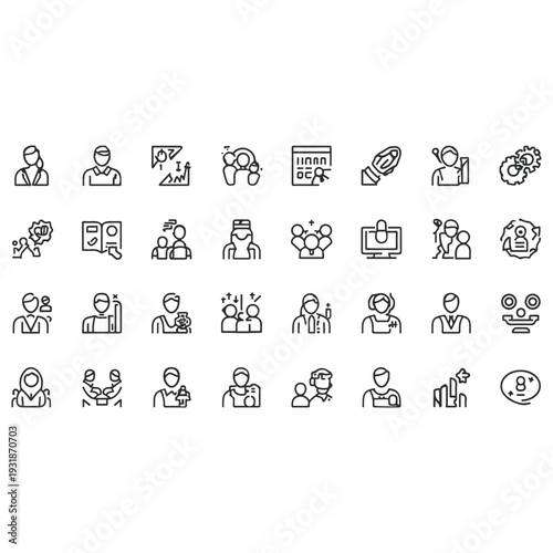 Modern Teamwork and Community Outline Icons – Business Collaboration Vector Set