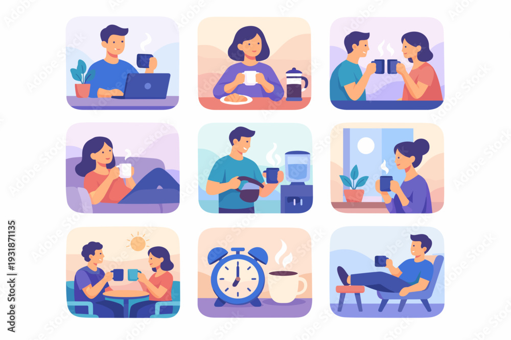 Fototapeta premium Work life balance and daily routine lifestyle scenes collection