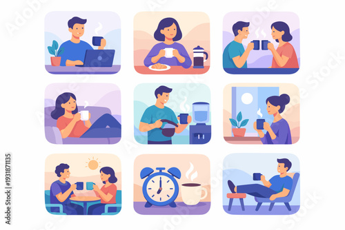 Work life balance and daily routine lifestyle scenes collection