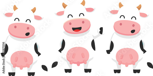 Cute Cartoon Cow Character Set Funny Farm Animal Collection Isolated Vector Illustration
