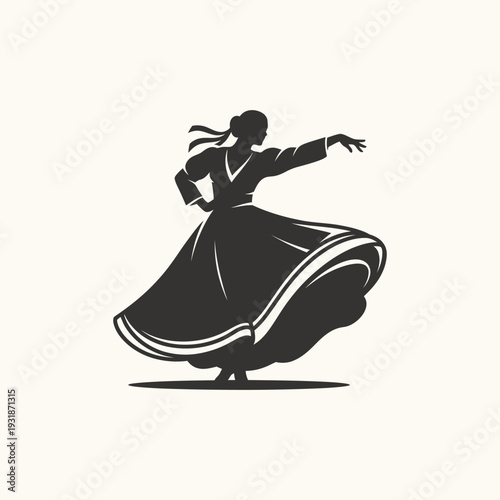 Whirling Dervish Dancer Silhouette in Flowing Dress Vector Illustration