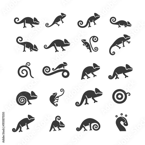 A Collection of Chameleon Silhouettes in Various Poses