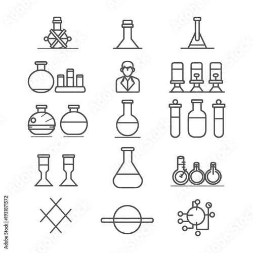 A Collection of Chemistry Lab Equipment Line Icons