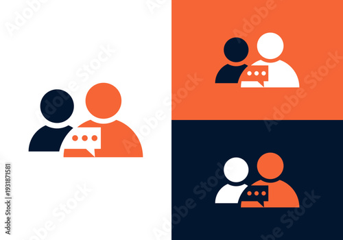 Chat logo design, people talking together with family, human unity, chat bubble logo vector icon. human communication logo
