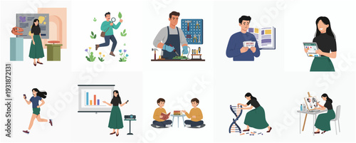 Flat Illustration Diverse People in Various Activities and Occupations, Work Life