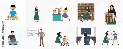 Flat Illustration Diverse Scenes of People Education and Learning Activities