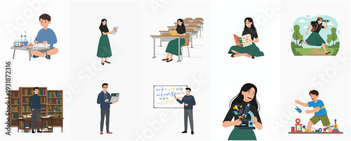 Flat Style Diverse People in Different Activity Various Profession Character Set