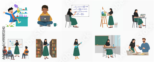 Flat Style Various Student Activities and Education Subject Illustration Asset