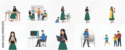 Flat Illustration Lifestyle Diverse People Doing Various Activities Lifestyle Illustration