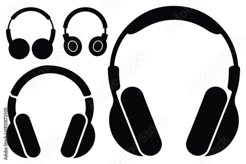 Black silhouette headphones white background