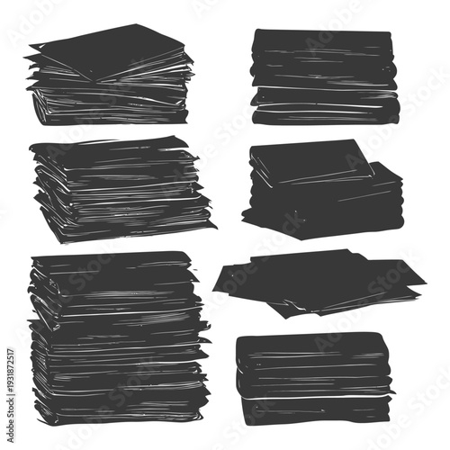 A Collection of Hand-Drawn Silhouettes of Stacked Books