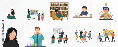 Minimalist Flat Style Illustration Set of Educational and Learning Activities