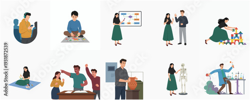 Diverse Flat Illustration Set of People Engaging in Various Activities
