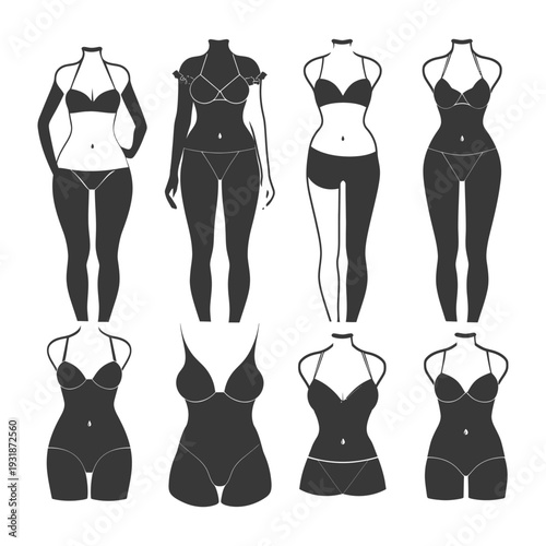 A collection of headless female silhouettes wearing bras and underwear