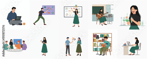 Minimalist Flat Illustration Set of Student and Education Related Activities
