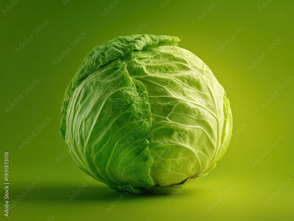 Fototapeta premium green cabbage whole isolated on a green background
