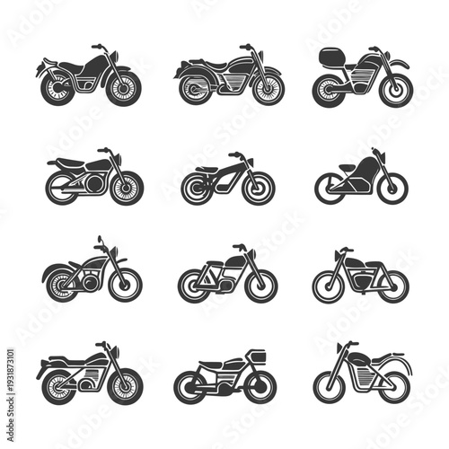 A collection of motorcycle silhouettes in a side view