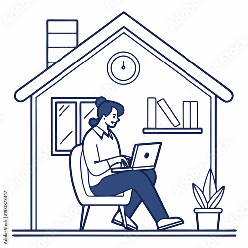 Woman sitting in chair at home with laptop