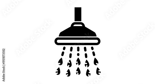 A sleek modern showerhead releasing a cascade of water droplets downward