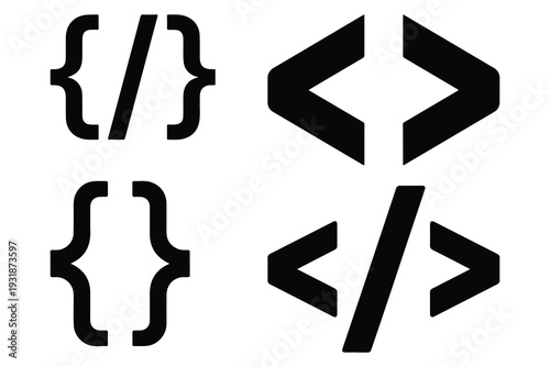 Black coding symbols on white background programming curly brackets