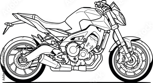 Outline drawing of a modern sport naked motorcycle side profile illustration