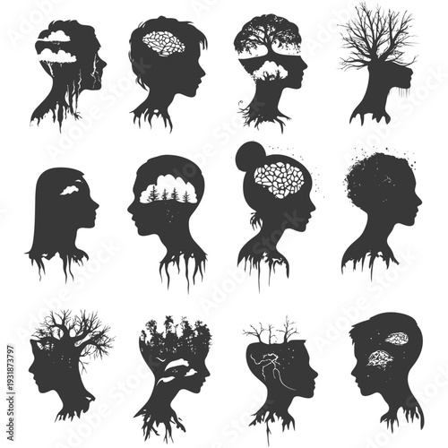 A Collection of Silhouette Portraits with Nature Inside Their Heads