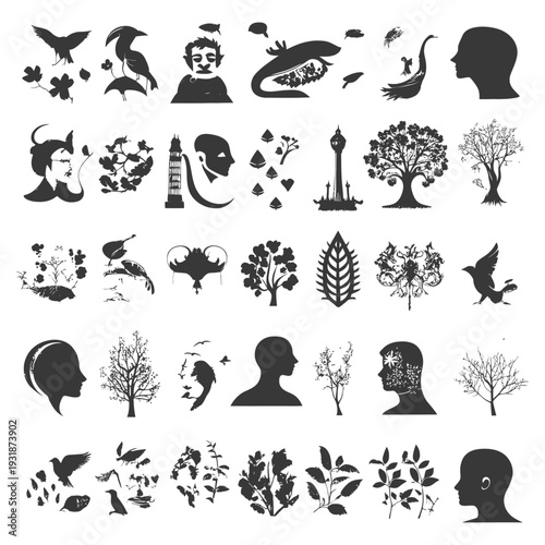 A Collection of Silhouettes Depicting Nature and Human Form