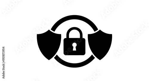 Graphic of a secure network connection with a locked padlock and shields.