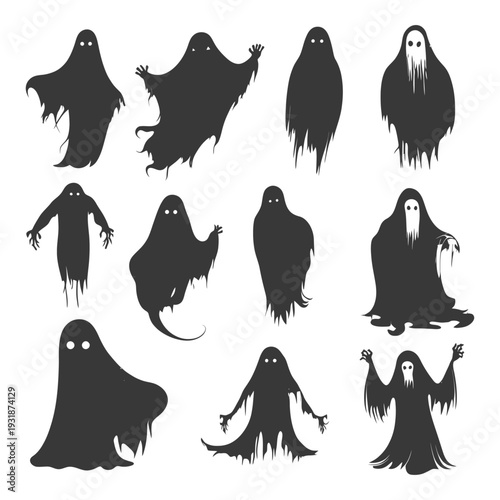 A Collection of Silhouettes of Spooky Ghosts