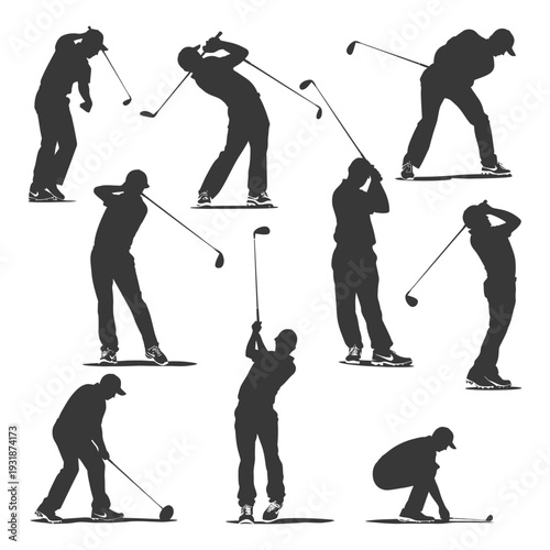 A Collection of Silhouettes of Golfers Swinging and Putting