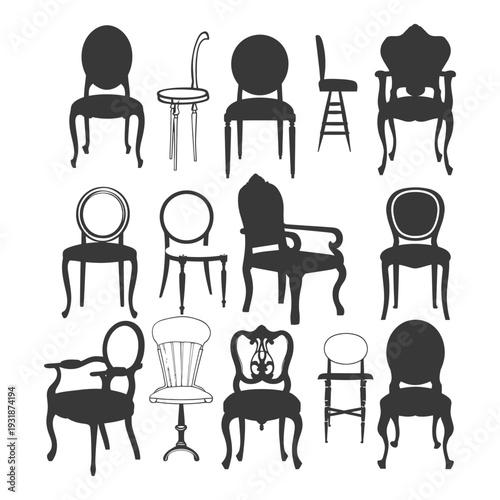 A Collection of Silhouettes of Vintage Chairs and Stools