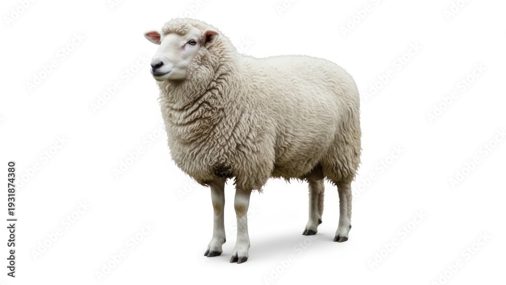 Fototapeta premium White sheep standing alone isolated.