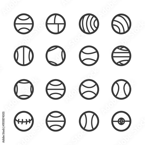 A Collection of Sixteen Black and White Ball Icons