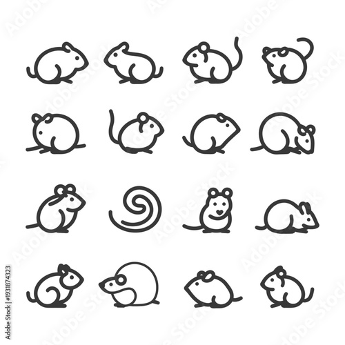 A Collection of Sixteen Black and White Mouse Icons