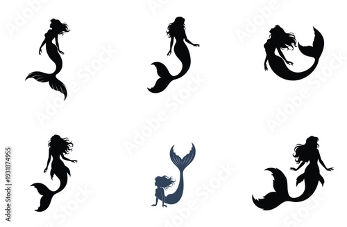 Mermaid Silhouette Collection Vector Illustration