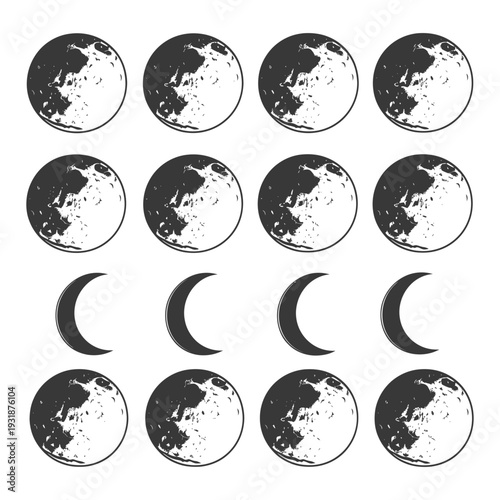 A Graphic Depiction of the Lunar Cycle with Full, Gibbous, Crescent, and New Moons